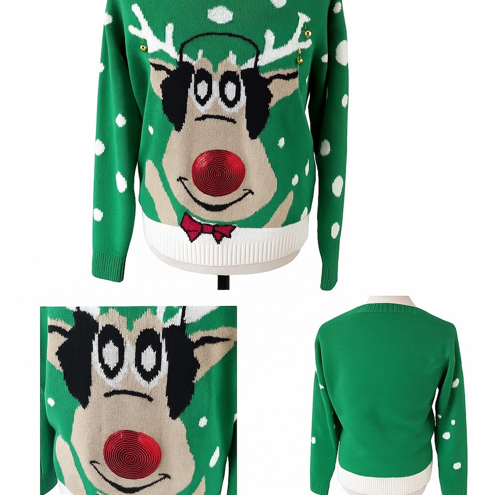 Green Reindeer Sweater Excellent Condition